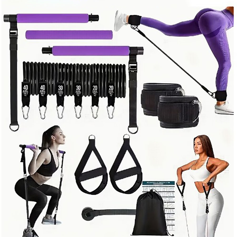 Pilates Bar Kit With Resistance Bands - أشرطة مقاومة بوزن 180 رطل مع