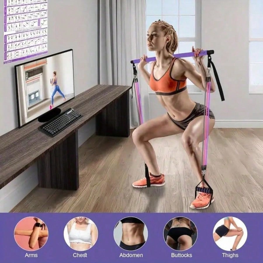 مجموعة بار بيلاتس مع شريط مقاو - مراجعة Pilates Bar Kit With Resistance Bands وسعره