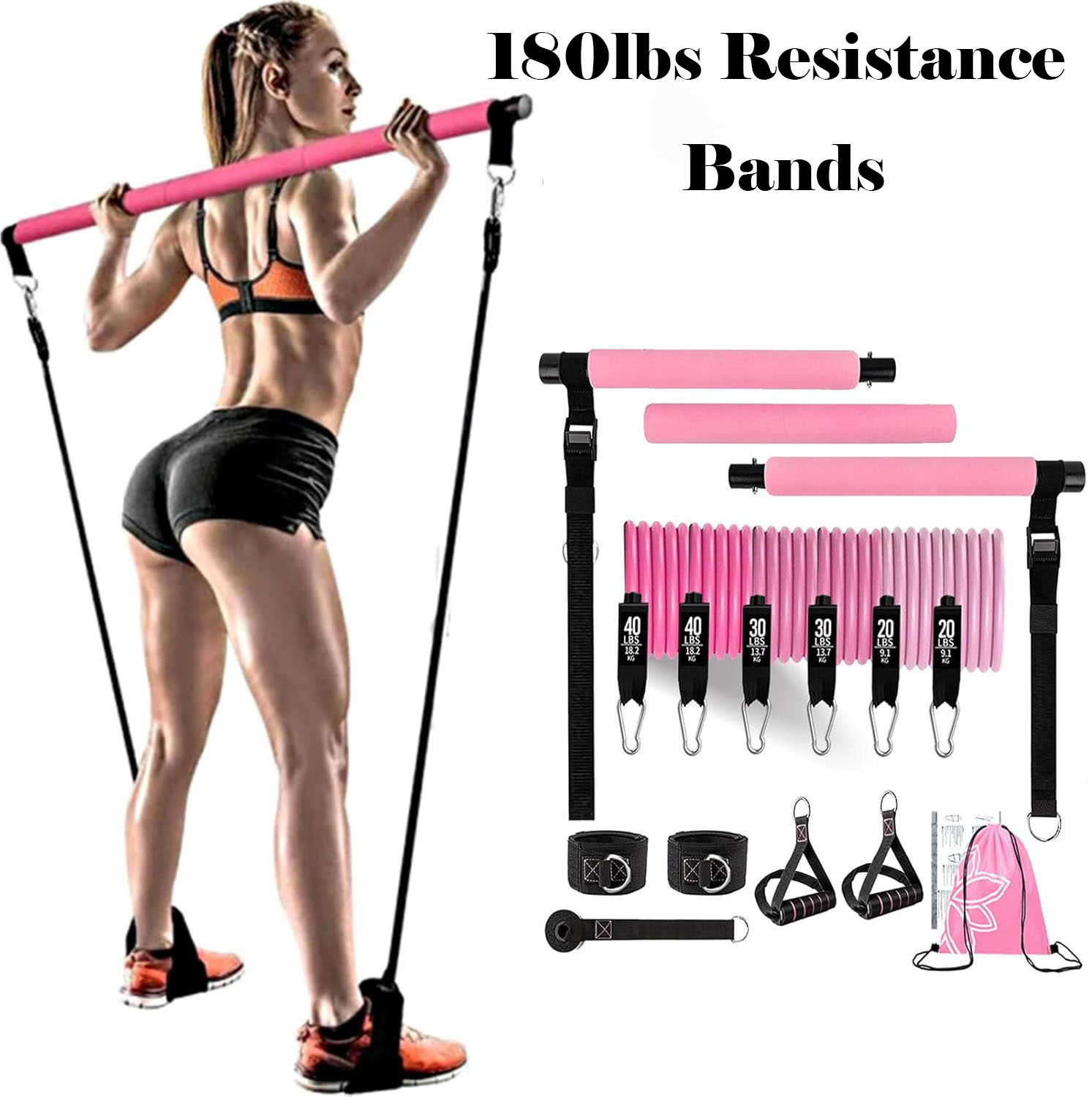 أشرطة مقاومة بوزن 180 رطل مع ق - مراجعة Pilates Bar Kit With Resistance Bands وسعره